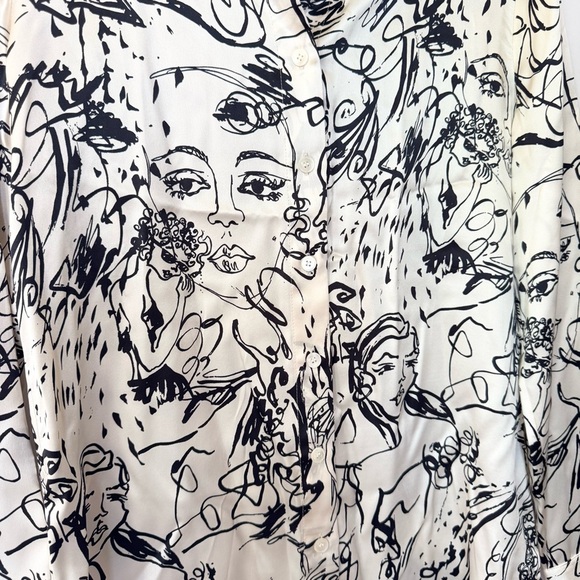 NWT Reformation Sky Silk Top Long Sleeve Button Down Abstract Doodle Vogue XS - Picture 11 of 15